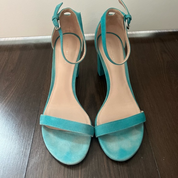 COPY - Stuart Weitzman 75 Nudistcurve Suede Block Heel Sandals in Turquoise- wo… - Picture 11 of 11